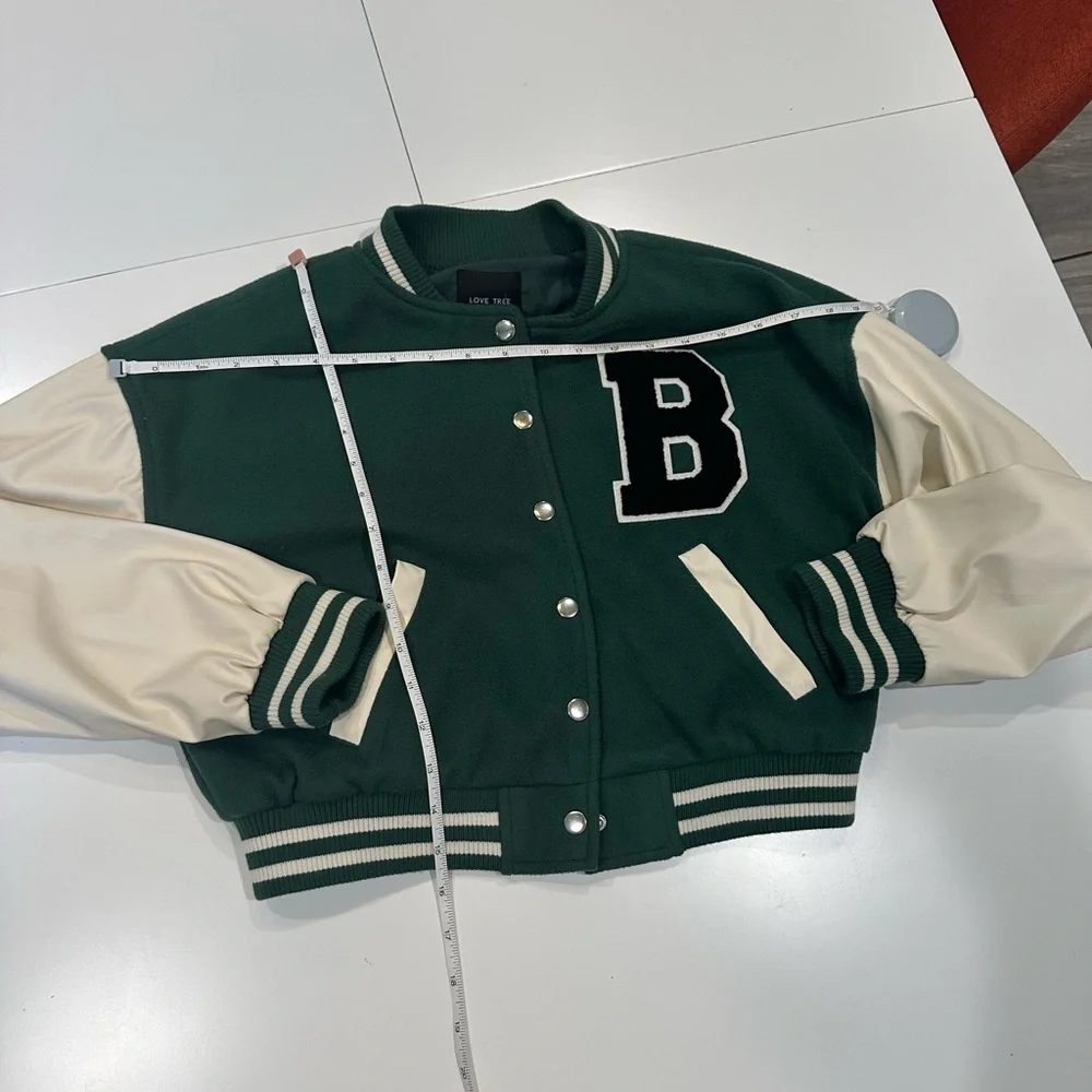Love Tree Forest Green and Cream Varsity Jacket - Picture 10 of 10